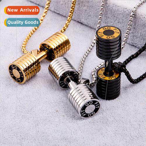 Fashion Men Dumbbell Fness Necklace Stainless Steel Pendant