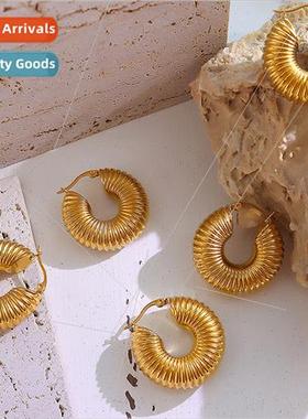 Europe ins retro geometric threaded circle earrings tanium s