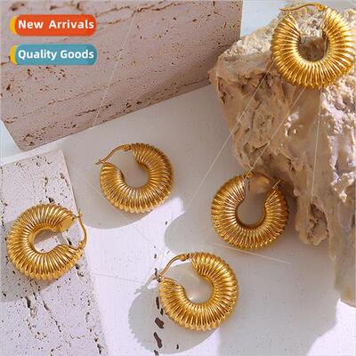 Europe ins retro geometric threaded circle earrings tanium s