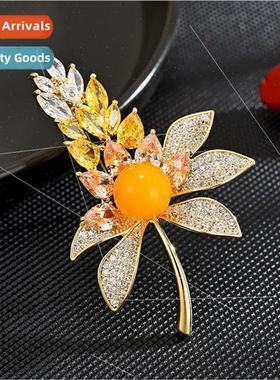 Golden wheat ears zirconia brooch elegant versatile su acces