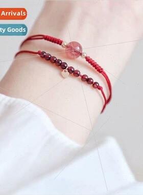 Strawberry Crystal Bracelet Red Rope Braided Garnet Strings