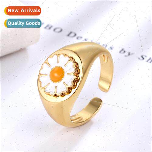ins retro Europe daisy ring female tide egg flower finger ri