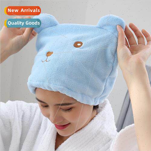 Cartoon bear thickened coral fleece hair drying cap microfib
