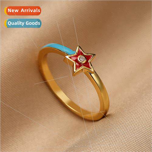 Vintage colorful flowers stars dopamine ring female niche fi
