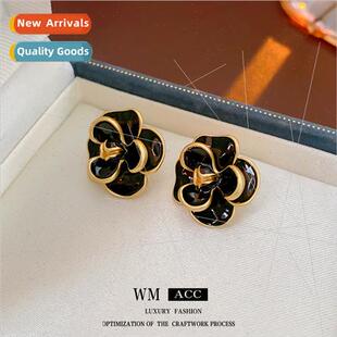 lver needle vintage camellia flower flower drop oil earrings