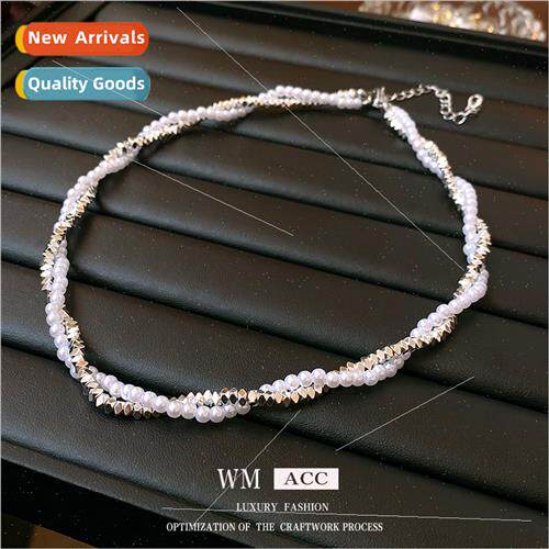 Baroque pearl silver crushed silver twisted double necklace