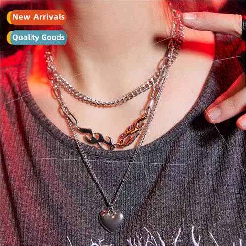 New Multi-Layered Hip Hop Heart Pendant Snake Bone Necklace