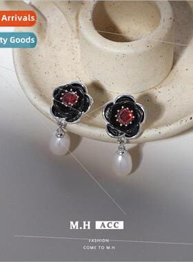 Natural pearl flower earrings female court French s925 silve