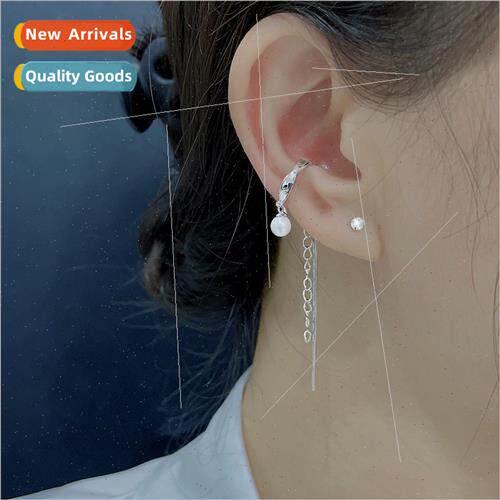 ins wave pearl chain ear clip whout ear hole female long str