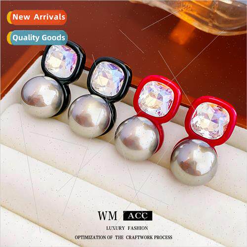 lver needle wh diamonds colorful square pearl earrings simpl