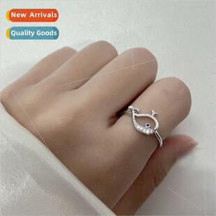 Blue diamonds small whale ring female ins whale fall aesthet