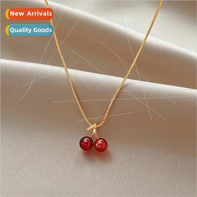 Red cherry pendant necklace female summer simple delicate co