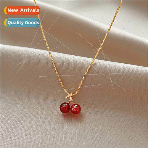 Red cherry pendant necklace female summer simple delicate co