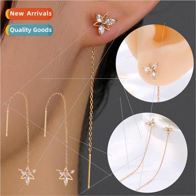 New clover flowers copper shiny zirconia tassel pierced ear