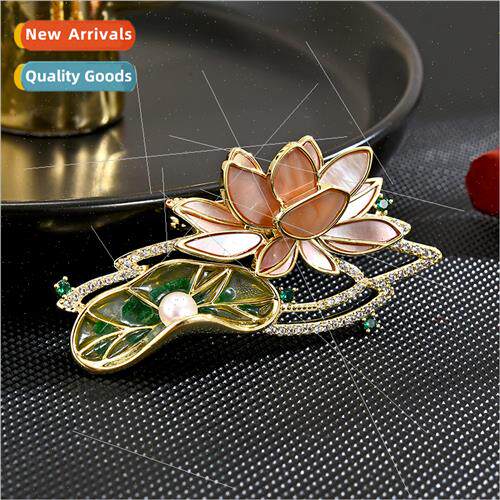 pink shell lotus lotus flower lotus leaf brooch su accessori