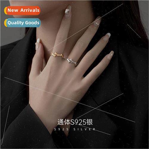 S925 silver twig ring female ins cold wind irregular thorn i