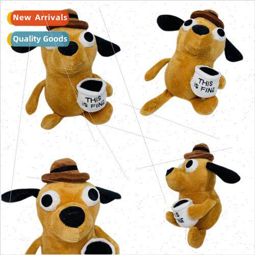 New This is Fine Dog Coffee Dog Plush Toys Children Holiday