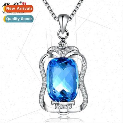 High-grade blue crystal gemstone 925 silver necklace women b