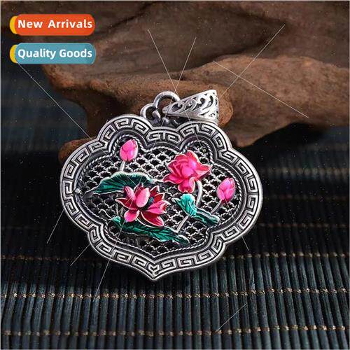 Lotus Leaf Lotus Pendant Women Enamel Craft Vintage Palace H