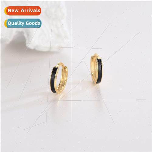 s925 silver Korea drip rubber black surface earrings earring