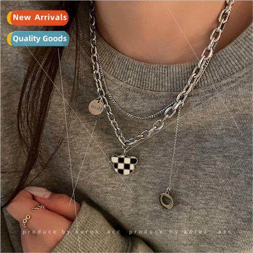 Korea ins tide checkerboard checkerboard bear necklace femal