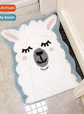 Cartoon alpaca flocked carpet floor mats home bathroom door