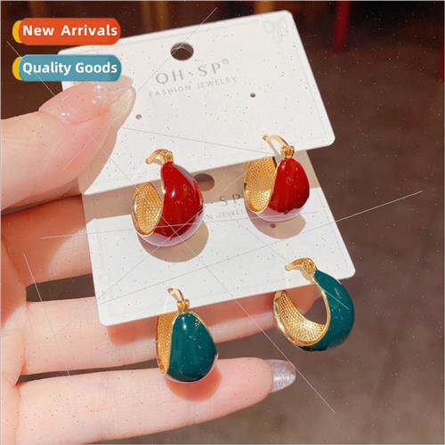 French retro HK oil drop earrings female cold ear buckle ste
