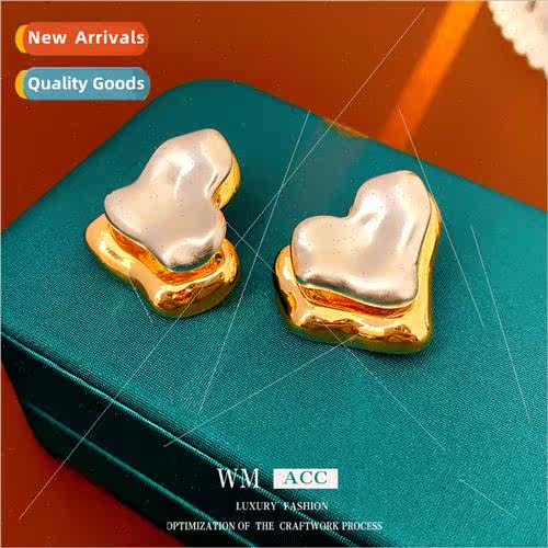 silver pin pleated heart double earrings earrings fashion fe