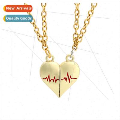 2023 Europe New EKG love heart magnet pendant couple necklac