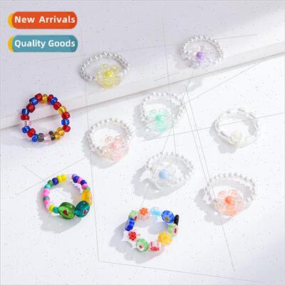 Glazed rice bead beaded ring women bohemian beaded glaze flo