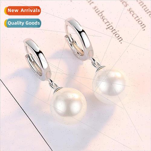 s925 silver glossy pearl geometric type earrings female Kore