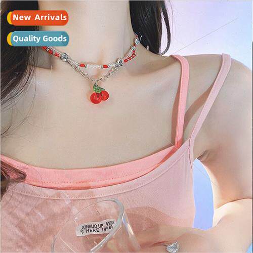 dopamine flowers love cherry pendant necklace female fashion