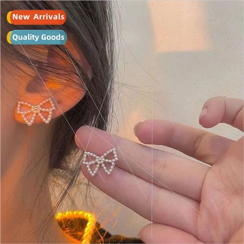 Pearl bow small earrings simple small delicate hundred wh ea
