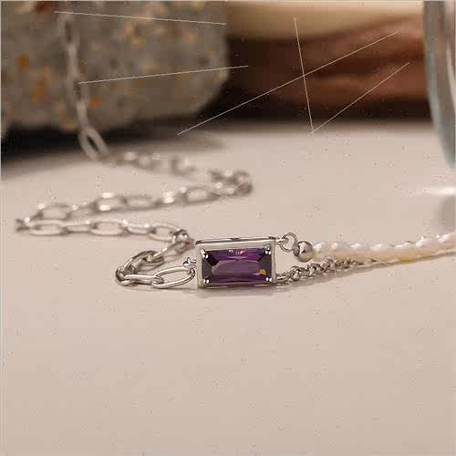 Pearl patchwork necklace niche color zirconia collarbone cha