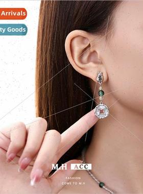 Blessed bag copper coin beaded earrings female s925 silver n