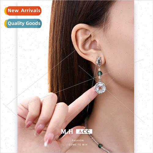 Blessed bag copper coin beaded earrings female s925 silver n