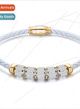 Korea Ins Fashion Tanium Steel Leather Women Bracelet Braide