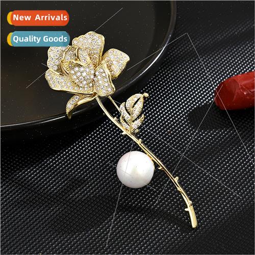 Rose brooch 2023 new tide high-grade exquise pearl female pi