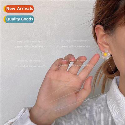 Japan aesthetic fresh acrylic flowers silver pin earrings cu