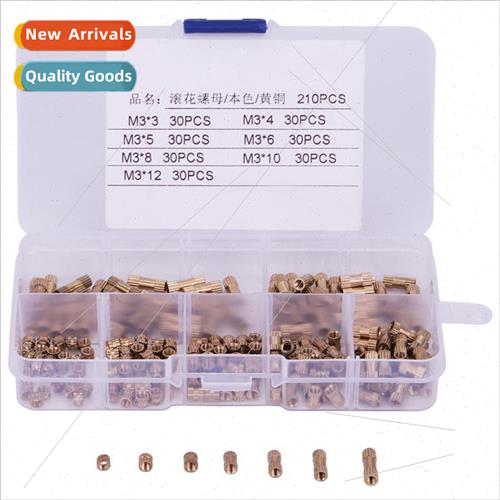 210pcs M3 Knurled Nuts Brass Nuts Cylinder Knurled Round Nut