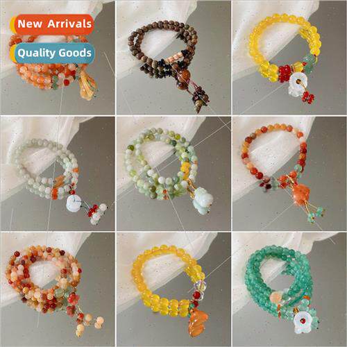 Agate peace button flower tassel bracelet lerary vintage str