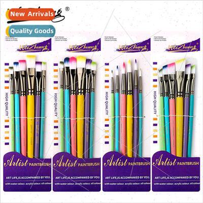 Qualy Watercolor Brushes 6 Brushes Set Macaroon Color Nylon