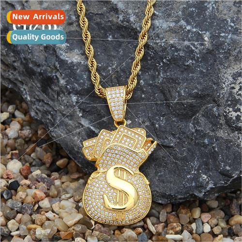Hip Hop Set Zirconia US Dollar Money Bag Pendant Men Pendant