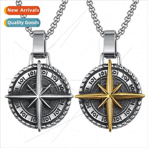Vintage Compass Compass Stainless Steel Chain Necklace Hip H