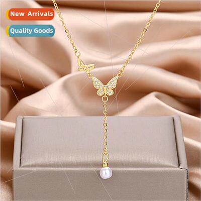 Butterfly Long Pearl Necklace Women Fashion che Premium Coll
