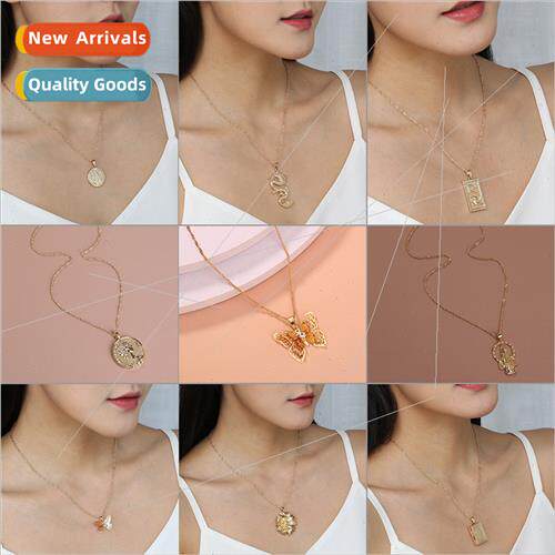 Retro nd butterfly inlaid diamond pendant collarbone chain s