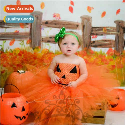 Girls dress Halloween children pumpkin lace tutu mesh skirt