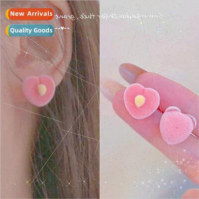 925 silver pin fall winter earrings peach flocking earrings