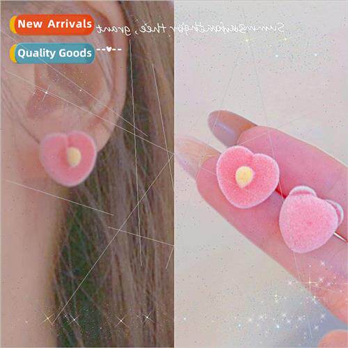 925 silver pin fall winter earrings peach flocking earrings
