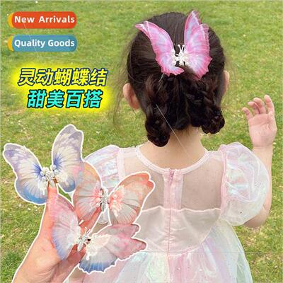 Headdress will move butterfly children hair clips pearl prin
